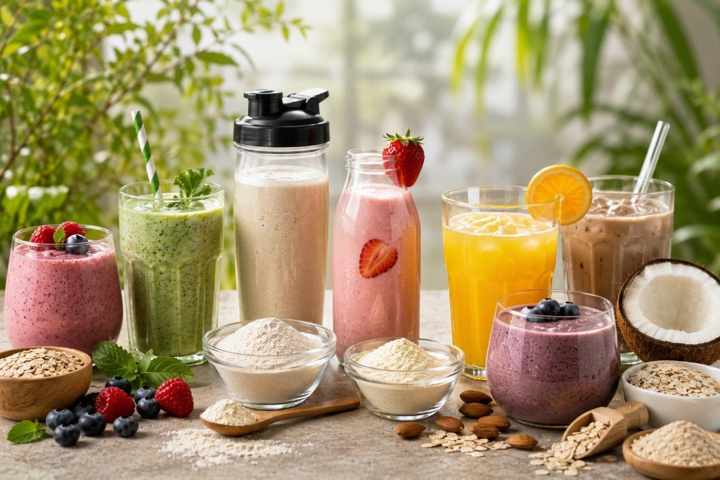 Smoothies, juices, protein shakes, and fiber ingredients for beverages